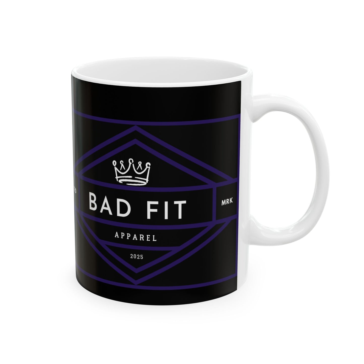 Bad Fit Purple Graphic Ceramic Mug (11oz/15oz) — Minimal Dark Geometric Coffee Cup