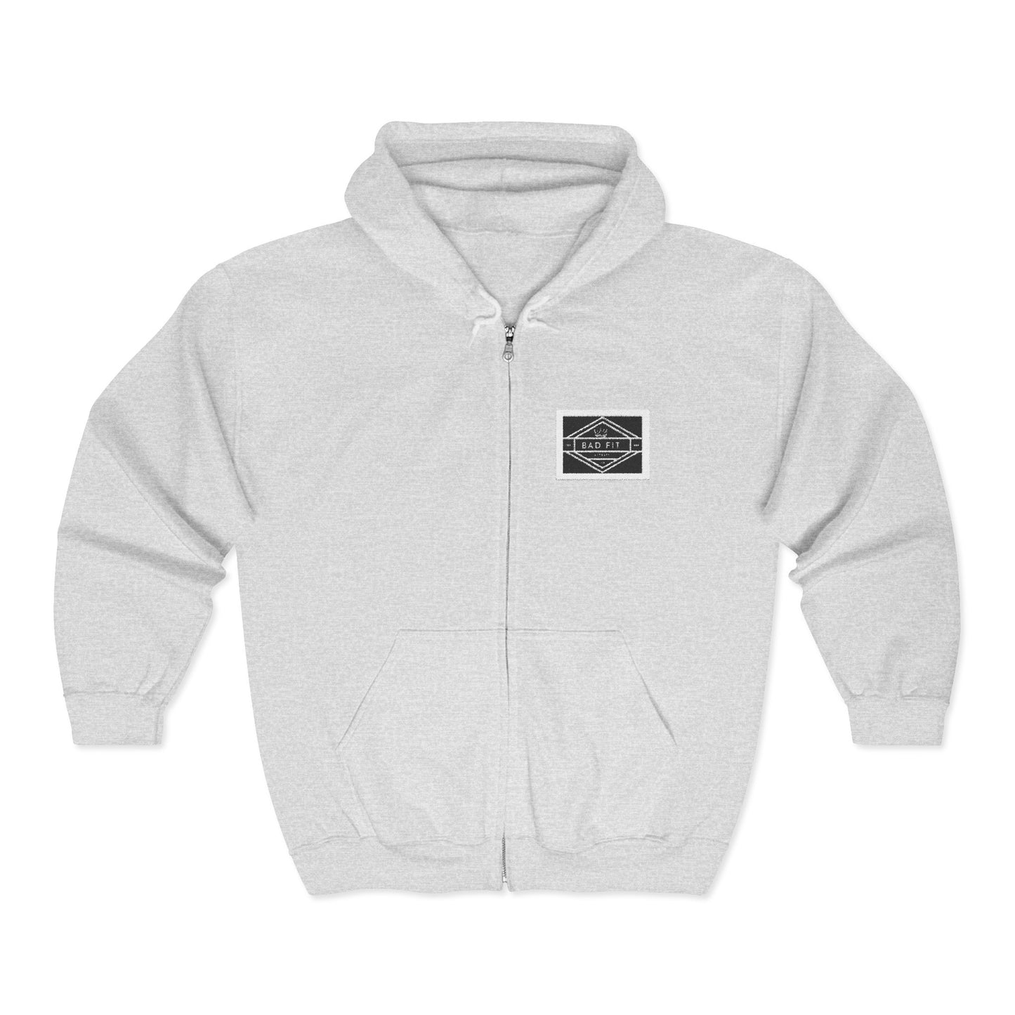 Minimalist Patch White Zip Hoodie — Small Chest Logo Full‑Zip Sweatshirt