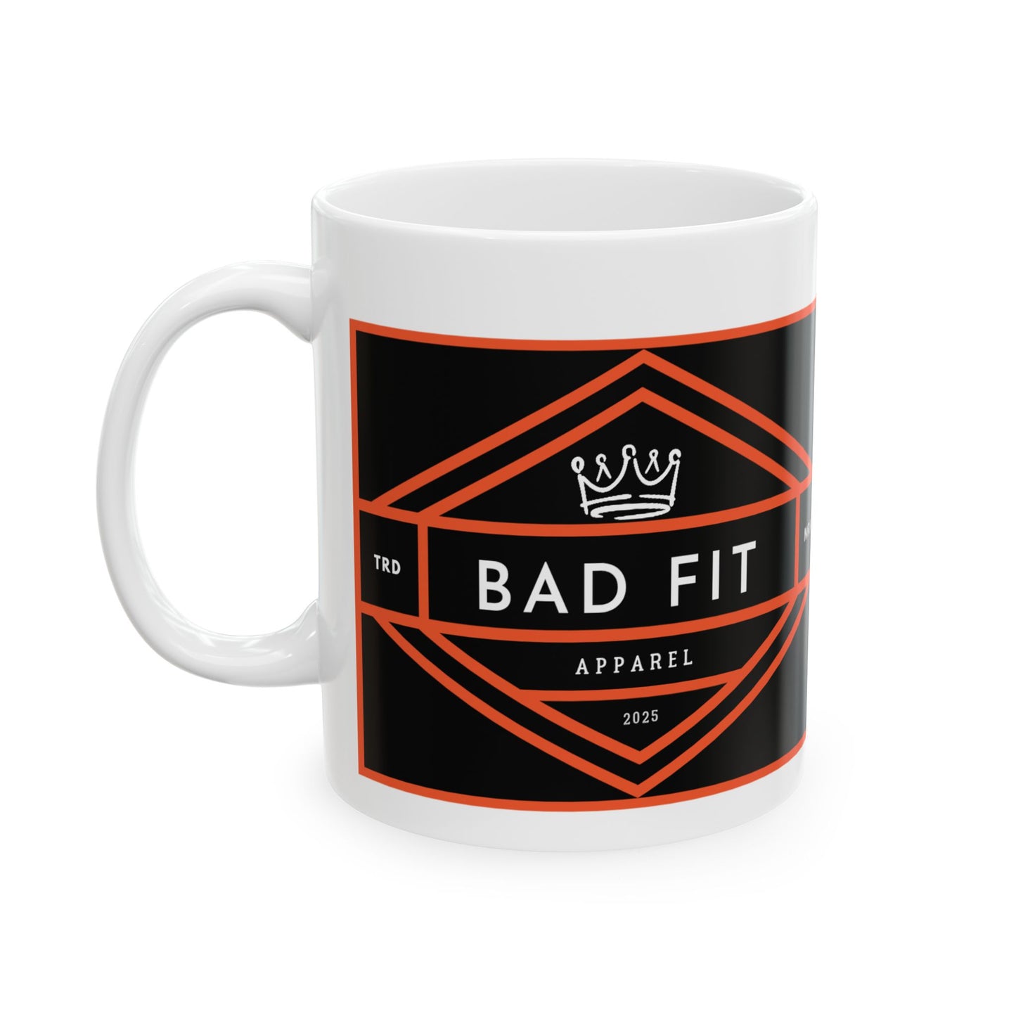 Bad Fit Orange Graphic Ceramic Mug — Bold Black & Orange Graphic Coffee Cup (11oz/15oz)