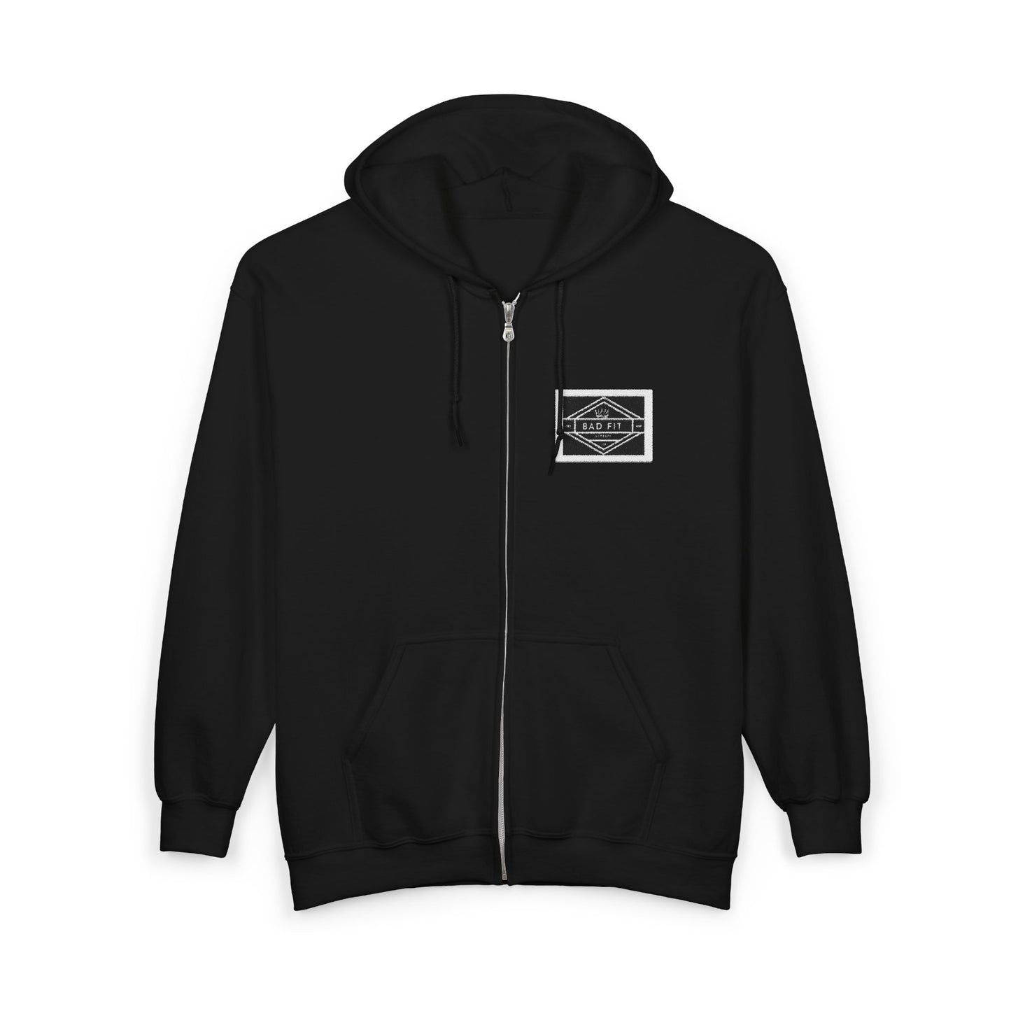 Minimalist Patch White Zip Hoodie — Small Chest Logo Full‑Zip Sweatshirt