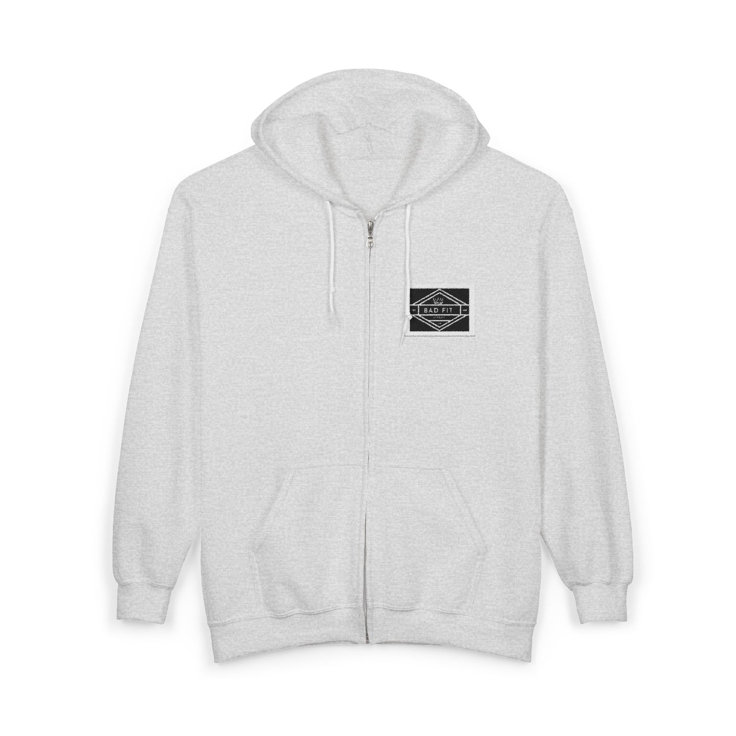 Minimalist Patch White Zip Hoodie — Small Chest Logo Full‑Zip Sweatshirt