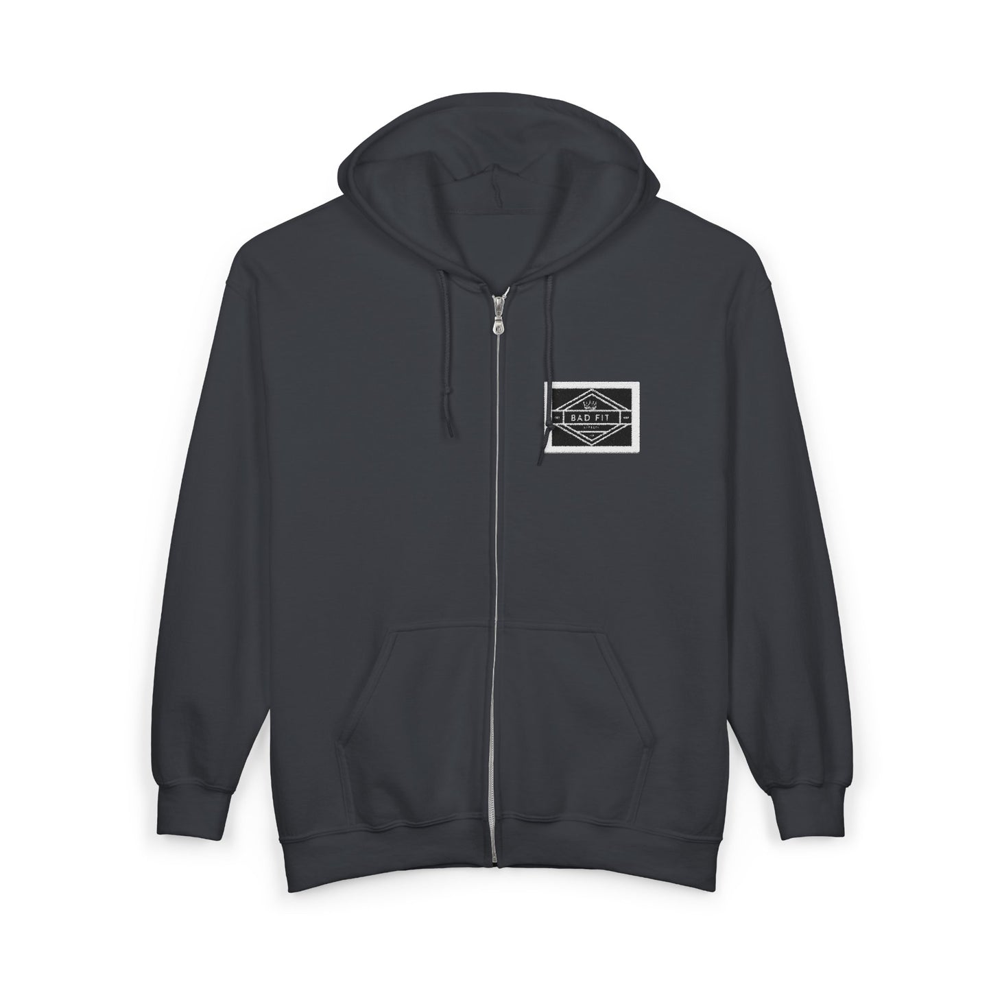 Minimalist Patch White Zip Hoodie — Small Chest Logo Full‑Zip Sweatshirt