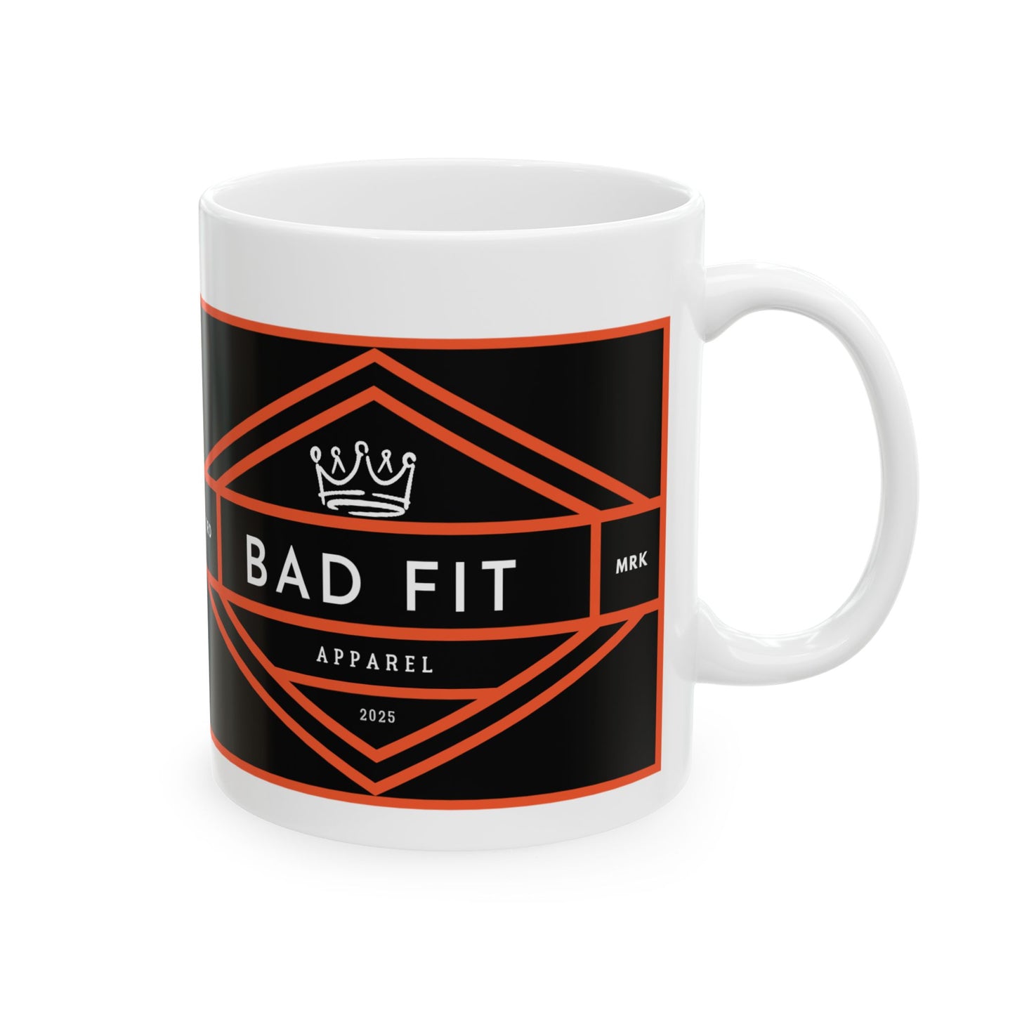 Bad Fit Orange Graphic Ceramic Mug — Bold Black & Orange Graphic Coffee Cup (11oz/15oz)