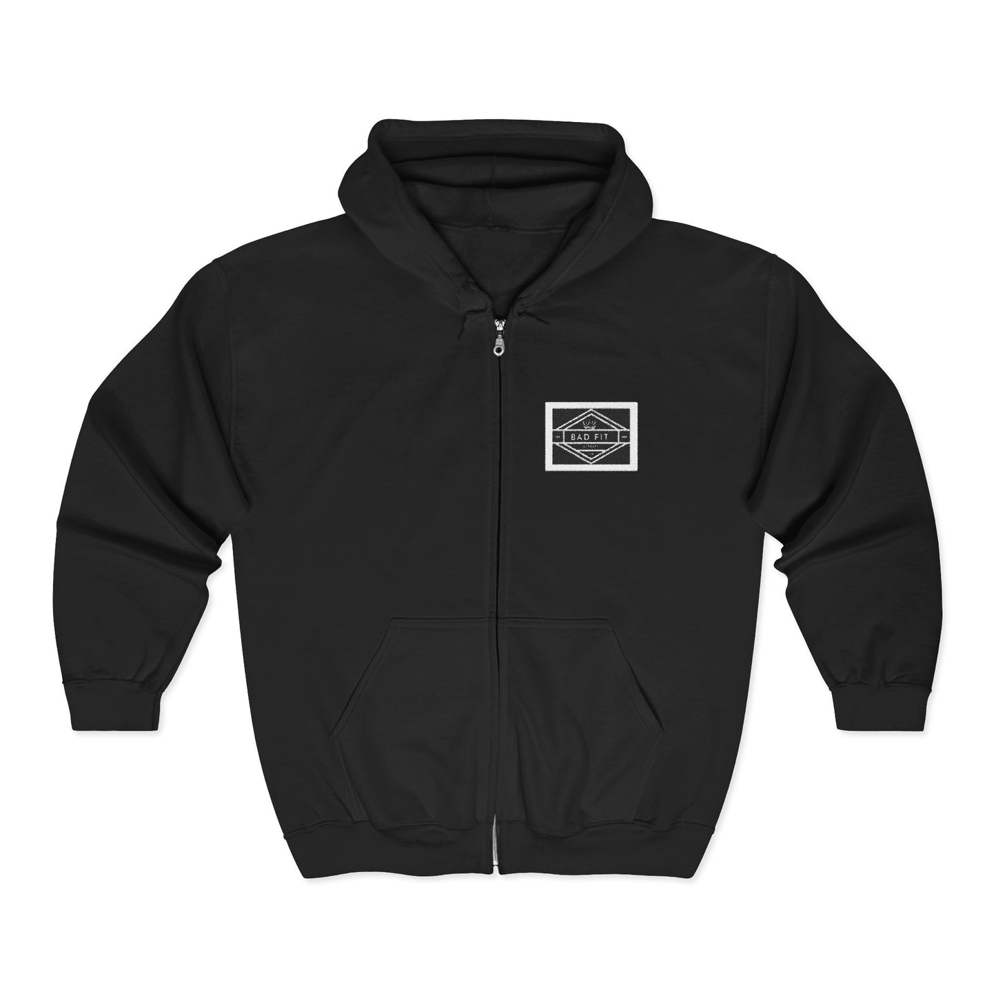 Minimalist Patch White Zip Hoodie — Small Chest Logo Full‑Zip Sweatshirt