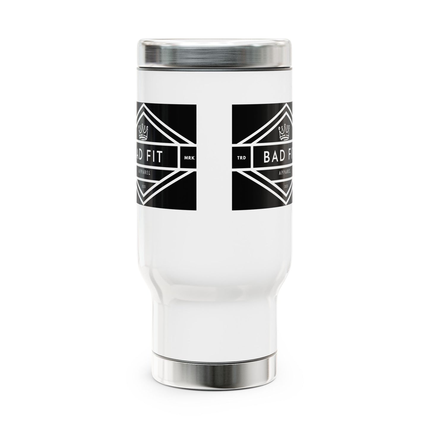 Bad Fit Logo Stainless Steel Travel Mug with Handle — 14oz Insulated Coffee Tumbler