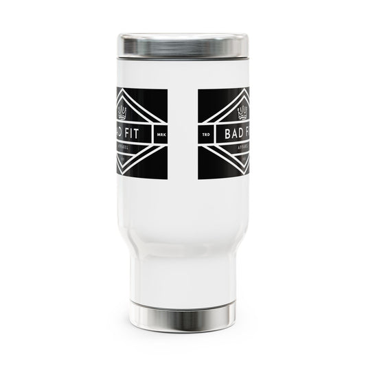 Bad Fit Logo Stainless Steel Travel Mug with Handle — 14oz Insulated Coffee Tumbler