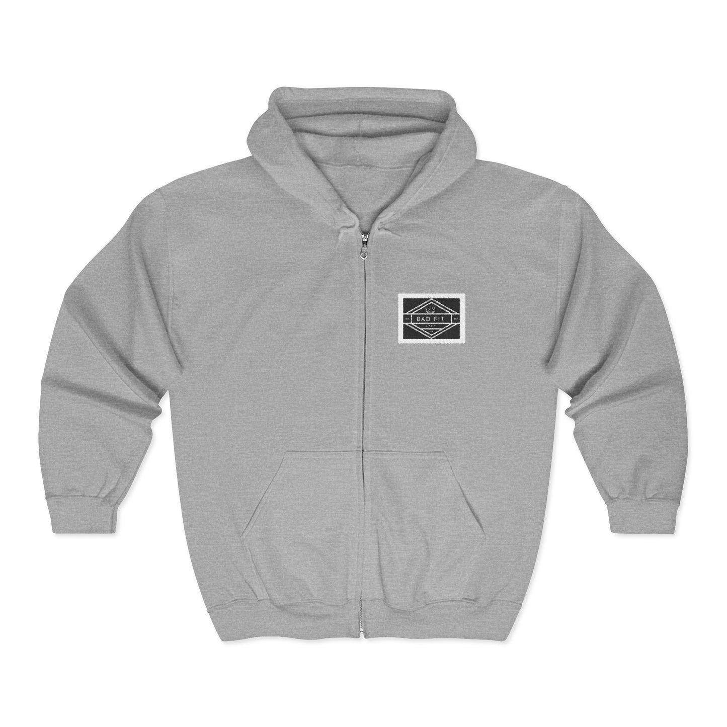 Minimalist Patch White Zip Hoodie — Small Chest Logo Full‑Zip Sweatshirt