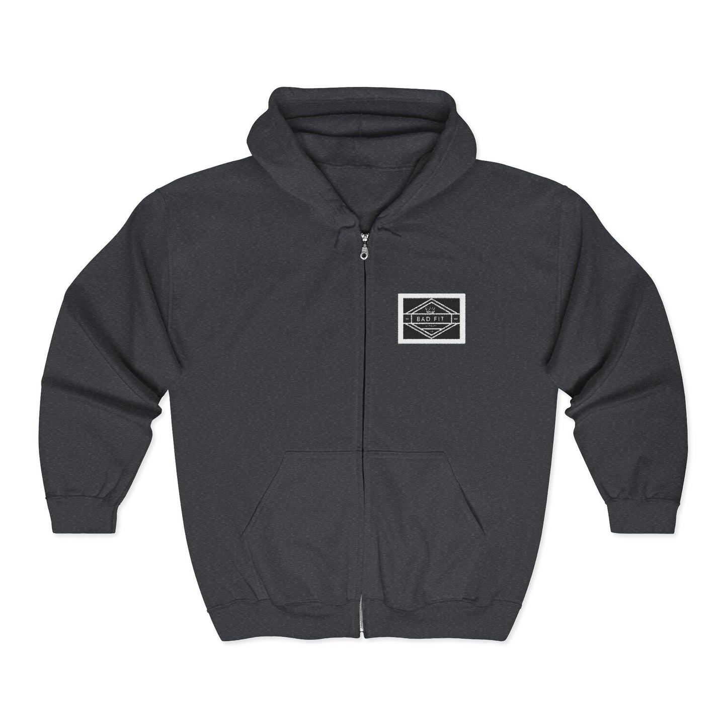 Minimalist Patch White Zip Hoodie — Small Chest Logo Full‑Zip Sweatshirt