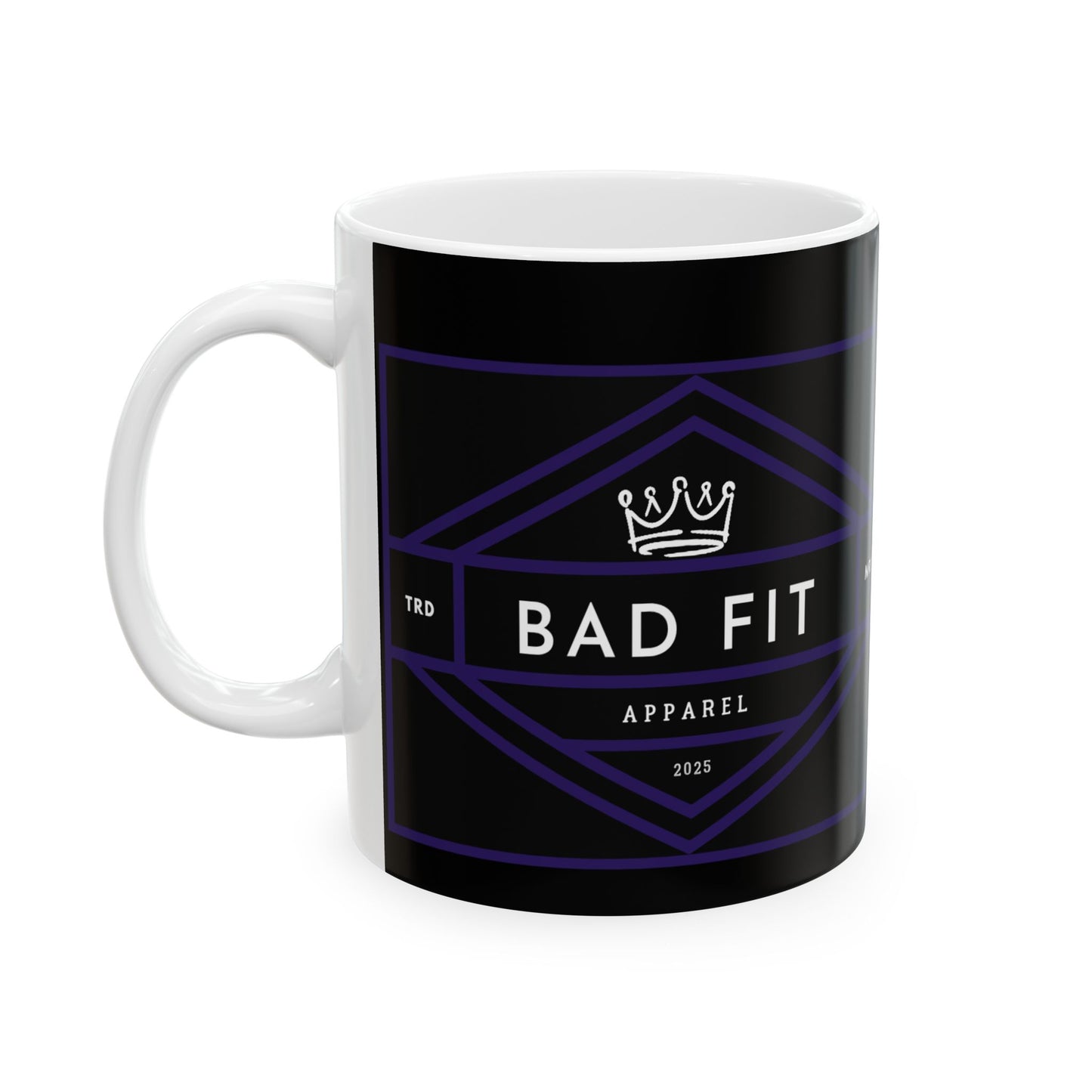 Bad Fit Purple Graphic Ceramic Mug (11oz/15oz) — Minimal Dark Geometric Coffee Cup