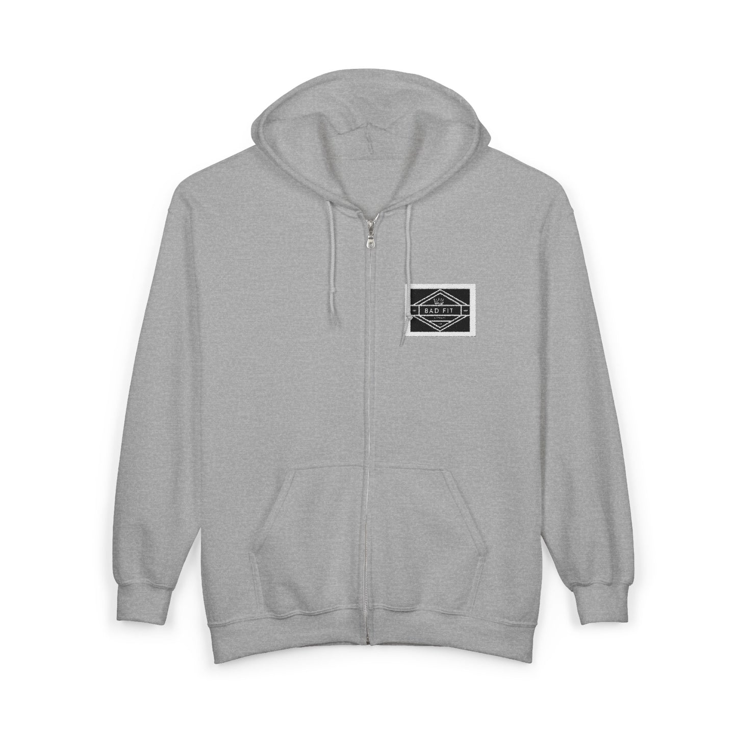 Minimalist Patch White Zip Hoodie — Small Chest Logo Full‑Zip Sweatshirt